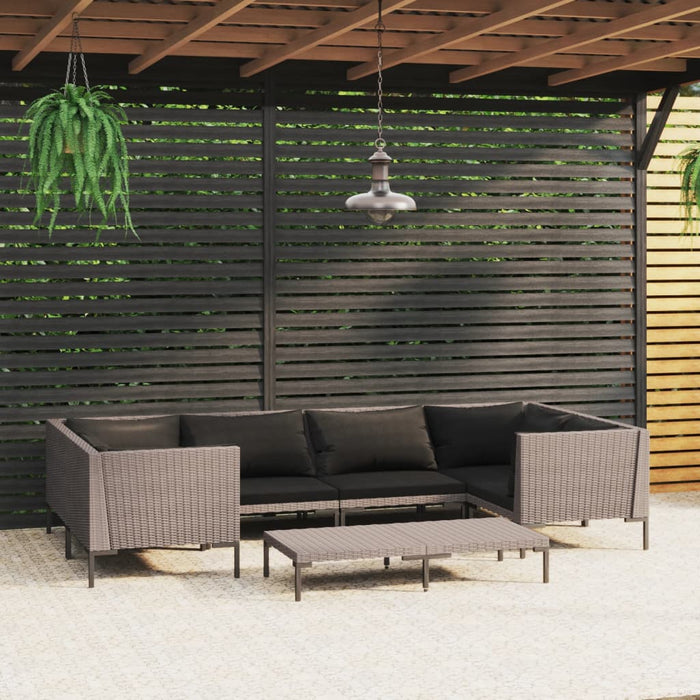Set mobilier de grădină cu perne, 7 piese,gri închis, poliratan WALTI