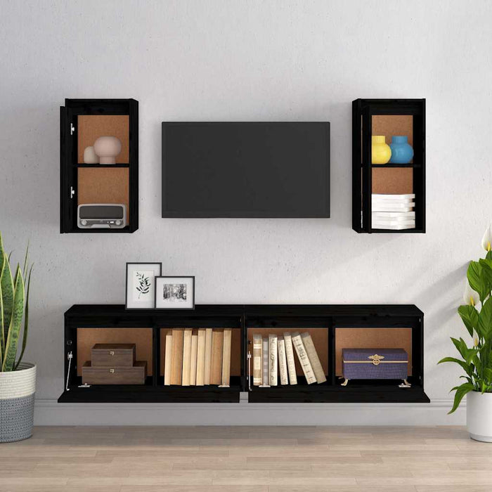 Comode TV, 4 buc., negru, lemn masiv de pin WALTI