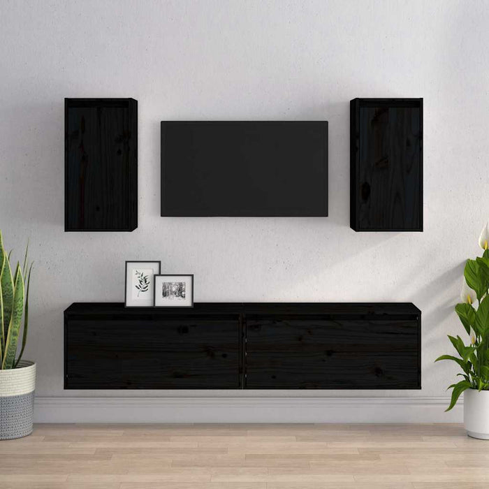 Comode TV, 4 buc., negru, lemn masiv de pin WALTI