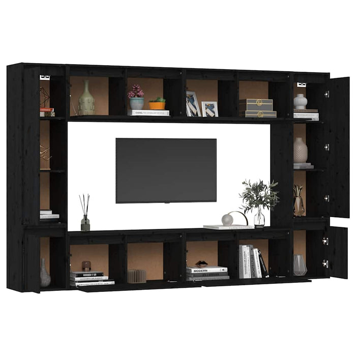 Comode TV, 8 buc., negru, lemn masiv de pin WALTI