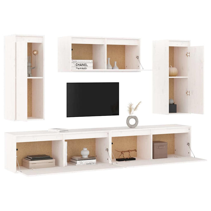 Comode TV, alb, 5 buc., lemn masiv de pin WALTI
