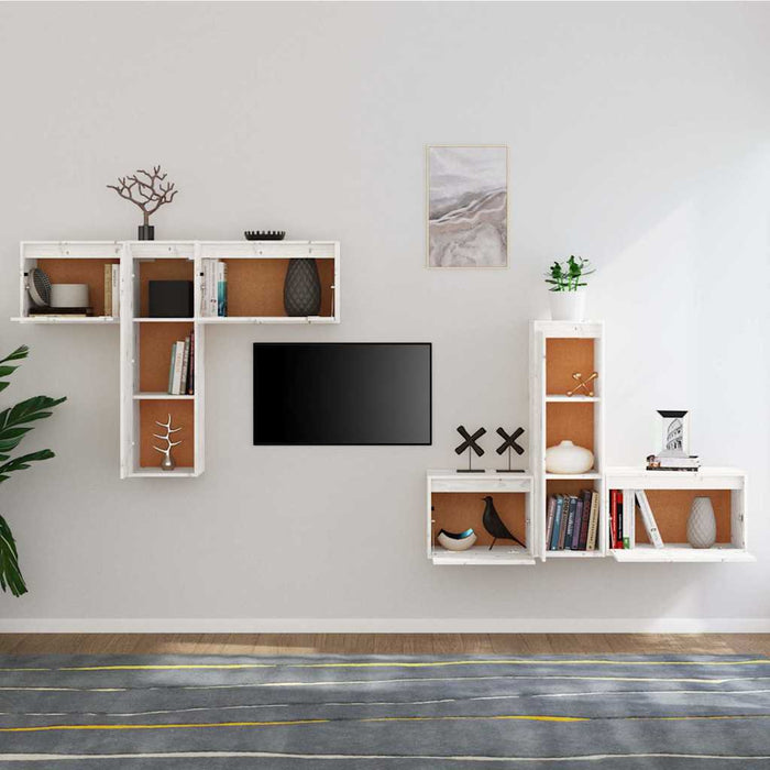 Comode TV, alb, 6 buc., lemn masiv de pin WALTI