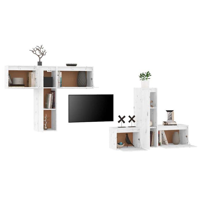 Comode TV, alb, 6 buc., lemn masiv de pin WALTI