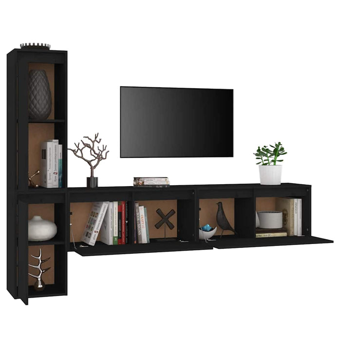 Comode TV, negru, 4 buc., lemn masiv de pin WALTI