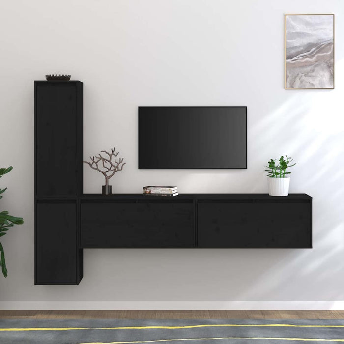 Comode TV, negru, 4 buc., lemn masiv de pin WALTI