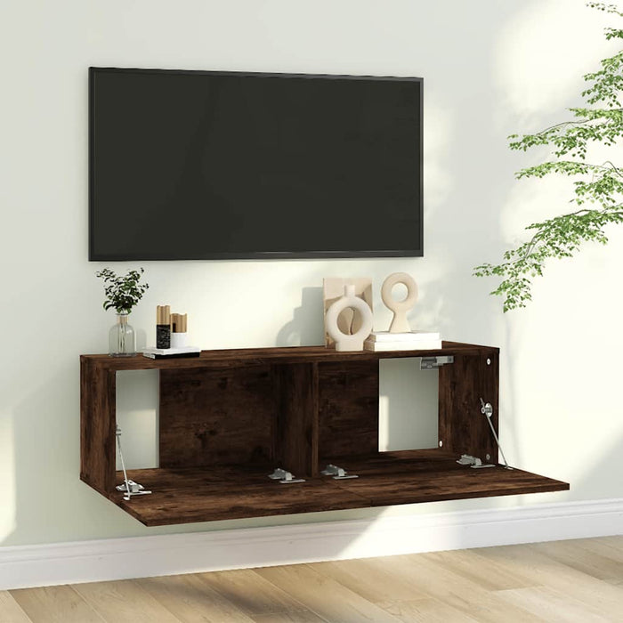 Comodă TV de perete, stejar afumat, 100x30x30 cm,lemn prelucrat - WALTI WALTI