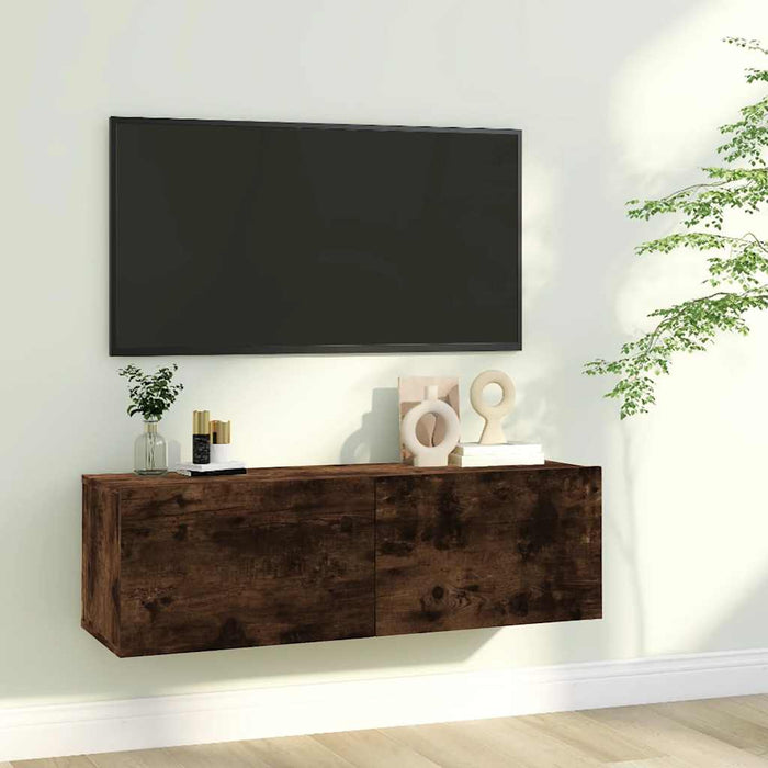 Comodă TV de perete, stejar afumat, 100x30x30 cm,lemn prelucrat - WALTI WALTI