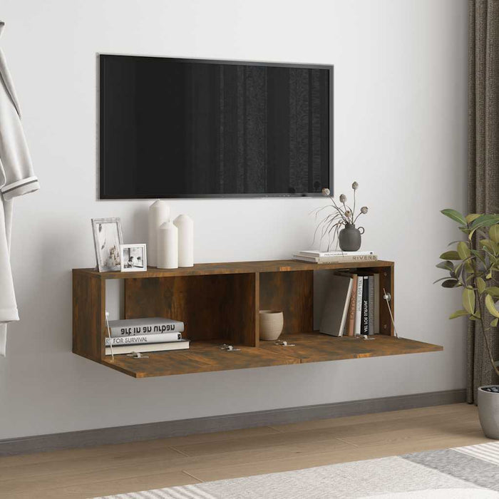Comodă TV de perete stejar afumat 120x30x30 cm lemn compozit - WALTI WALTI