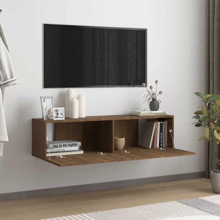 Comodă TV de perete, stejar maro, 120x30x30 cm, lemn compozit WALTI