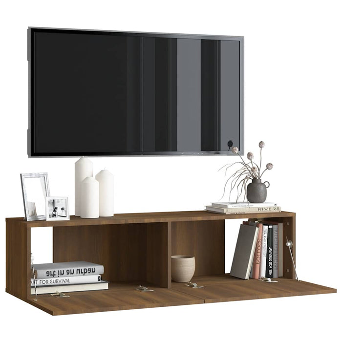 Comodă TV de perete, stejar maro, 120x30x30 cm, lemn compozit WALTI