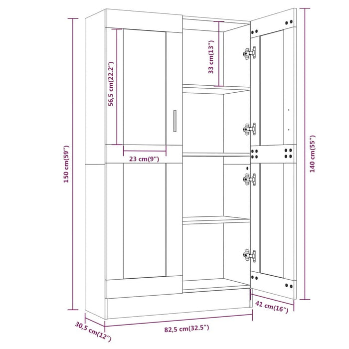 Dulap vitrină, gri sonoma, 82,5x30,5x150 cm, lemn prelucrat - WALTI WALTI