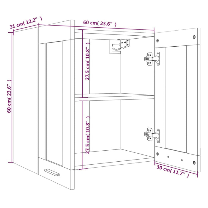 Dulap suspendat cu sticlă, gri sonoma, 60x31x60 cm, lemn WALTI