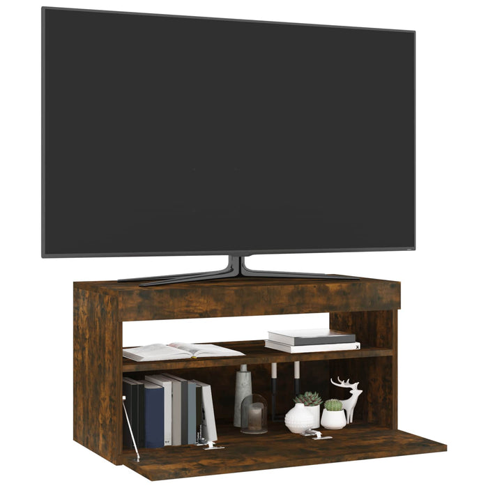 Comodă TV cu lumini LED, stejar fumuriu, 75x35x40 cm - WALTI WALTI