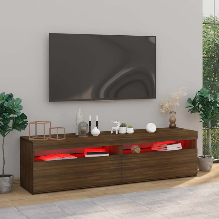 Comodă TV cu lumini LED, 2 buc., stejar maro, 75x35x40 cm WALTI