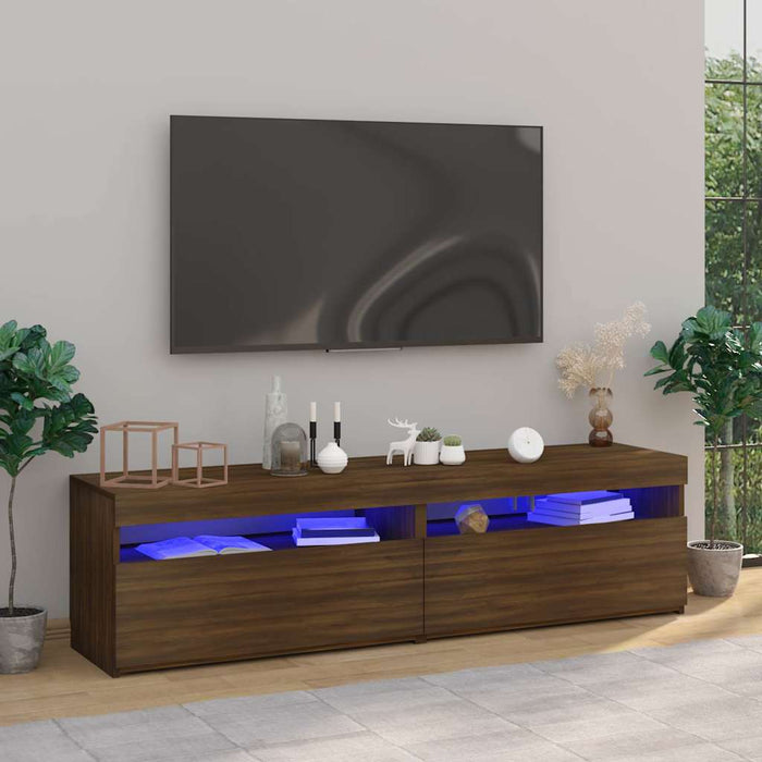 Comodă TV cu lumini LED, 2 buc., stejar maro, 75x35x40 cm WALTI