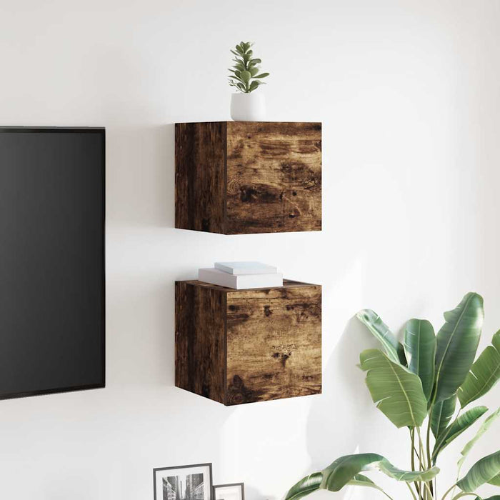 Comode TV montaj pe perete 2 buc. stejar fumuriu 30,5x30x30 cm - WALTI WALTI