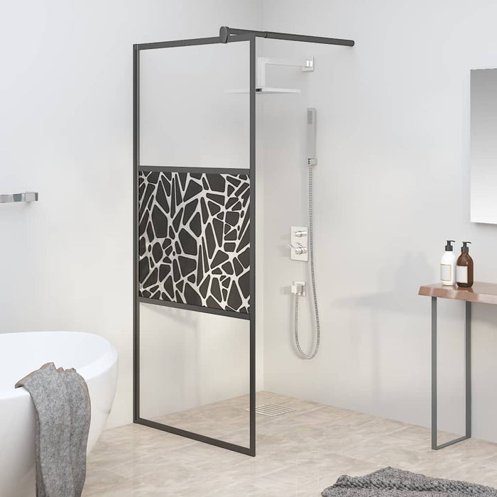 Paravan de duș walk-in negru 90x195 cm sticlă ESG model piatră - WALTI WALTI