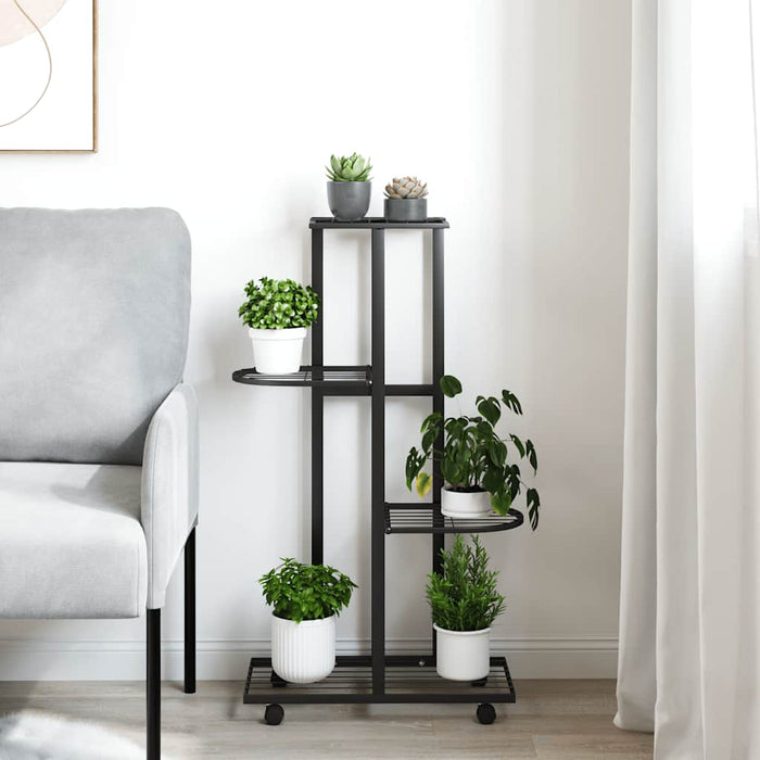 Suport de flori cu 4 etaje, cu roți, negru, 44x23x80 cm, fier - WALTI WALTI