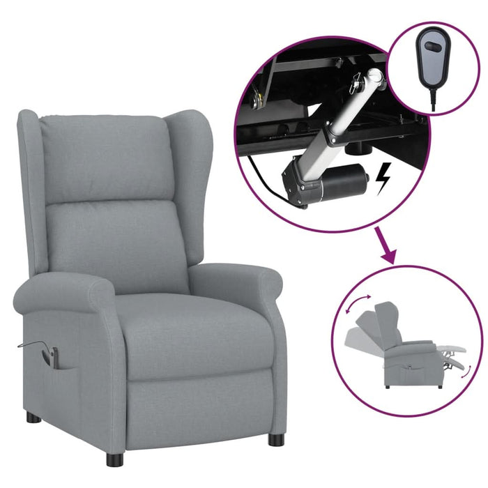 Fotoliu rabatabil electric cu spătar aripi, gri deschis, textil WALTI