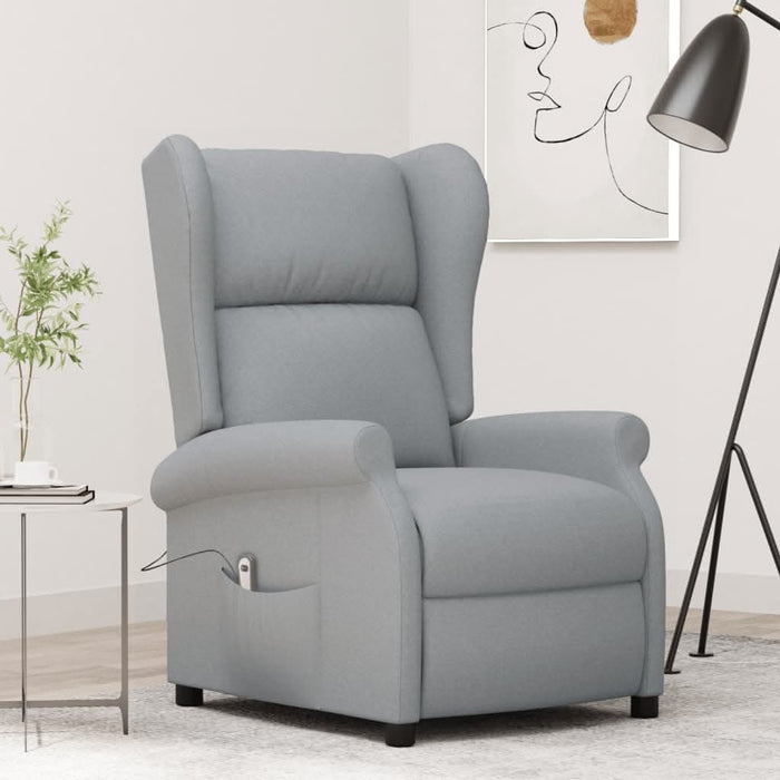 Fotoliu rabatabil electric cu spătar aripi, gri deschis, textil WALTI