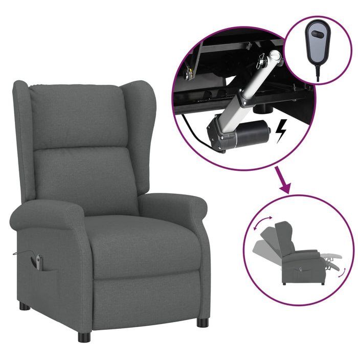 Fotoliu rabatabil electric cu spătar aripi, gri închis, textil WALTI
