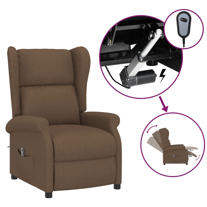 Fotoliu rabatabil electric cu spătar aripi, maro, textil WALTI