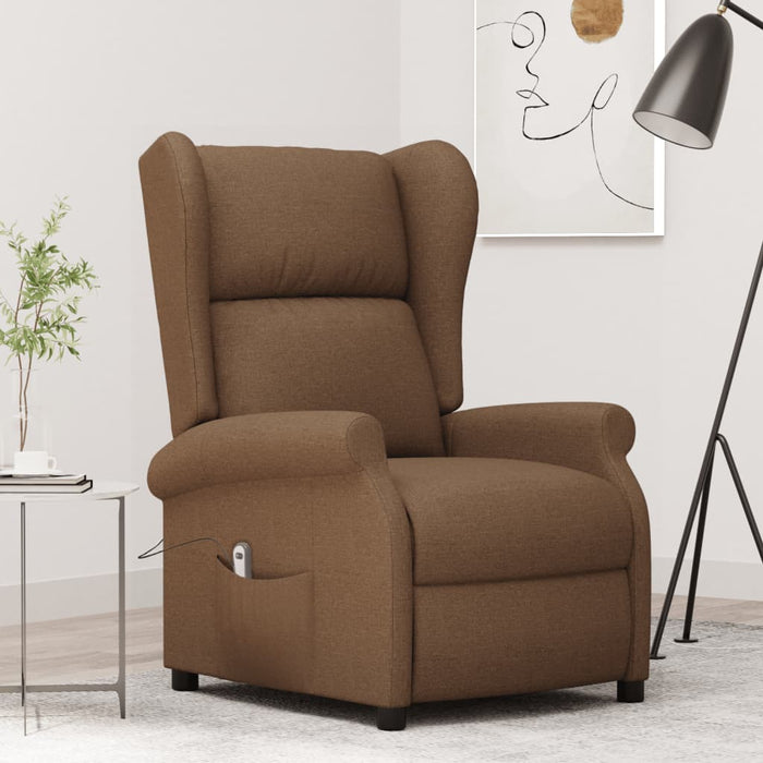 Fotoliu rabatabil electric cu spătar aripi, maro, textil WALTI