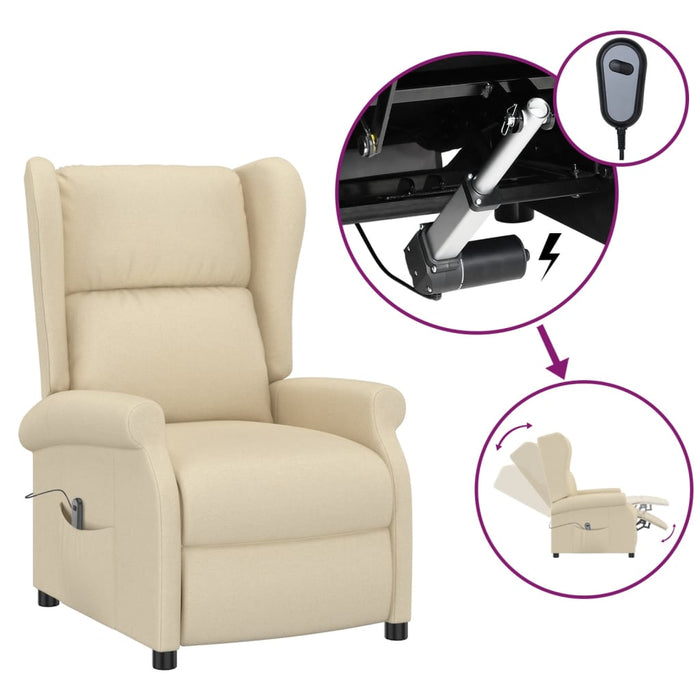 Fotoliu rabatabil electric cu spătar aripi, crem, textil - WALTI WALTI