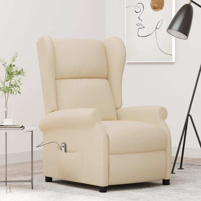 Fotoliu rabatabil electric cu spătar aripi, crem, textil - WALTI WALTI