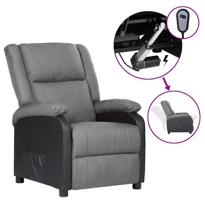 Fotoliu rabatabil electric, gri deschis, piele ecologică/textil WALTI