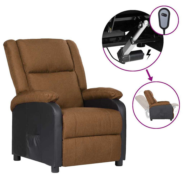 Fotoliu rabatabil electric gri taupe, piele ecologică și textil WALTI