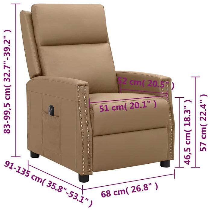 Fotoliu rabatabil electric, cappuccino, piele ecologică WALTI