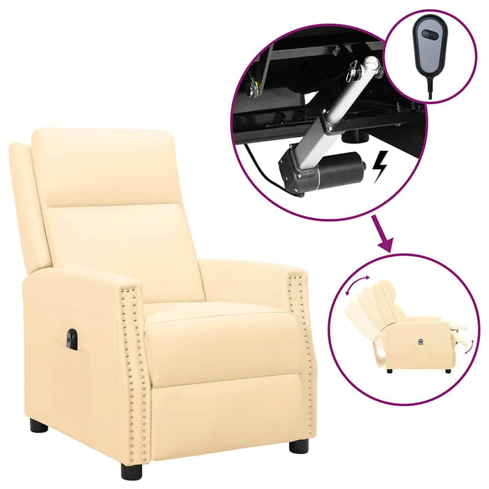 Fotoliu rabatabil electric, crem, piele ecologică WALTI