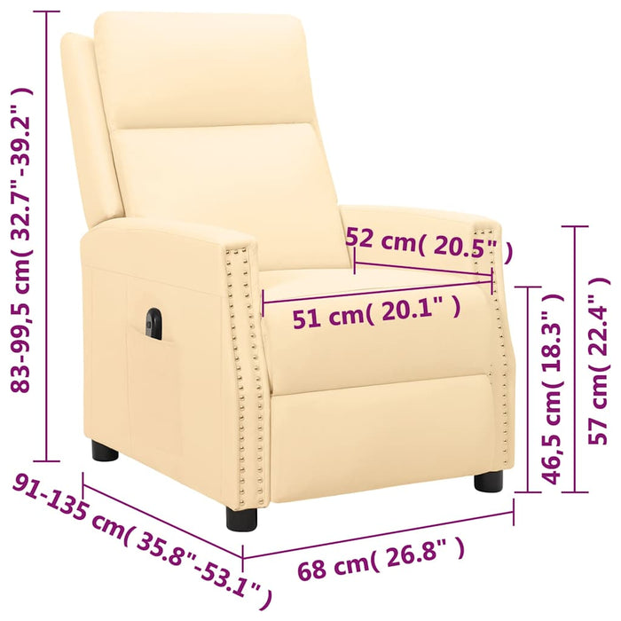 Fotoliu rabatabil electric, crem, piele ecologică WALTI
