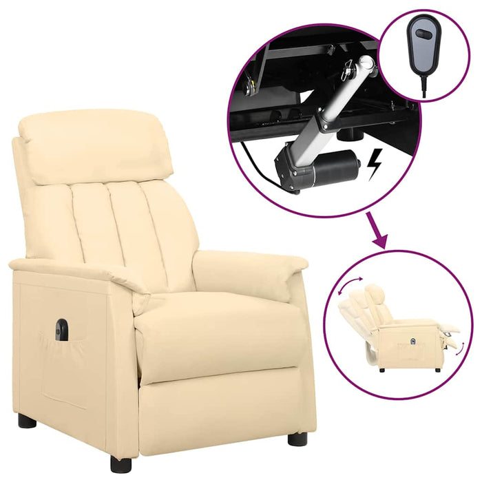 Fotoliu rabatabil electric, crem, piele ecologică WALTI