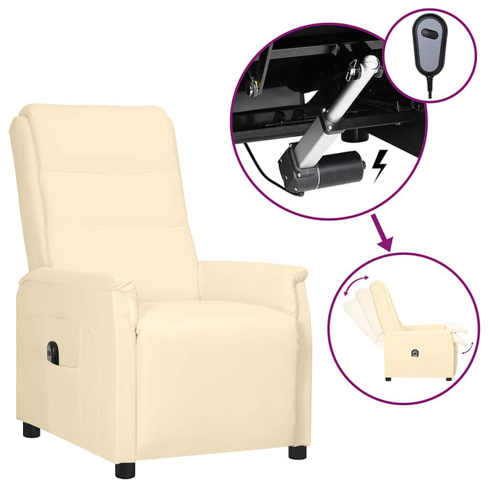 Fotoliu rabatabil electric, crem, piele ecologică WALTI