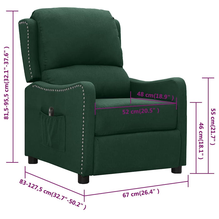 Fotoliu rabatabil electric, verde închis, material textil WALTI