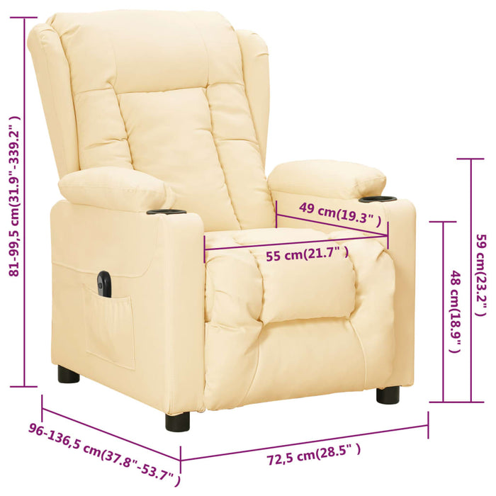Fotoliu rabatabil electric, crem, piele ecologică - WALTI WALTI