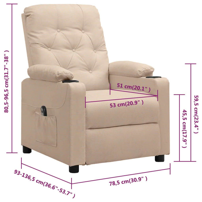 Fotoliu rabatabil electric, crem, material textil - WALTI WALTI