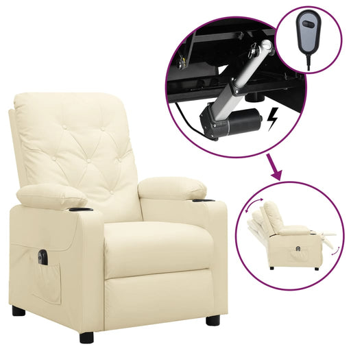 Fotoliu rabatabil electric, crem, piele ecologică - WALTI WALTI