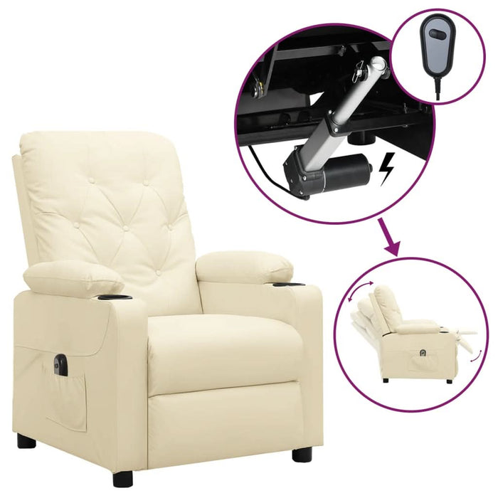 Fotoliu rabatabil electric, crem, piele ecologică - WALTI WALTI