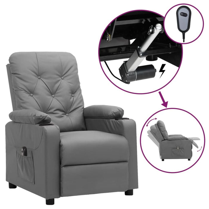 Fotoliu rabatabil electric, gri, piele ecologică - WALTI WALTI