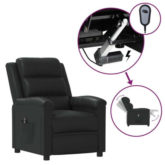 Fotoliu rabatabil electric, negru, piele ecologică WALTI