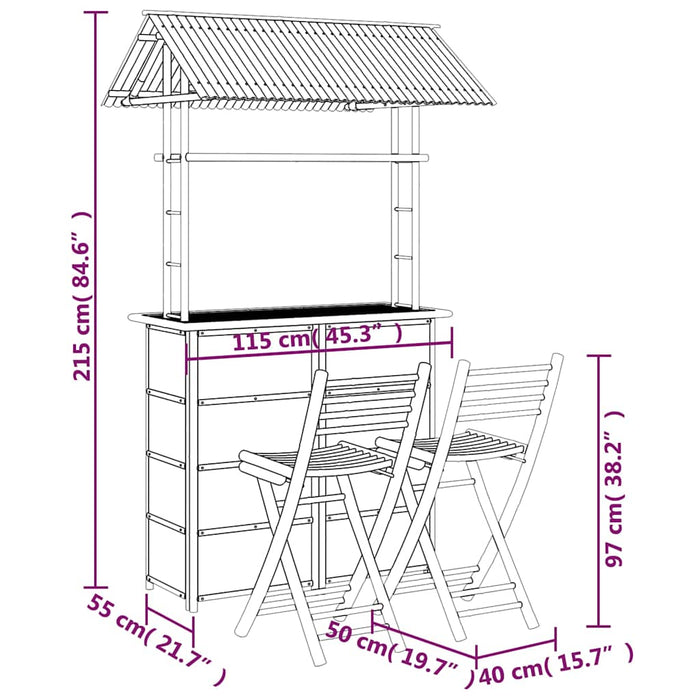 Set mobilier de bar, 3 piese, bambus WALTI
