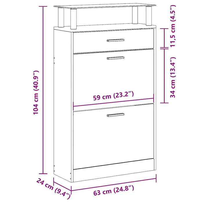 Pantofar, stejar maro, 63x24x104 cm, lemn prelucrat WALTI