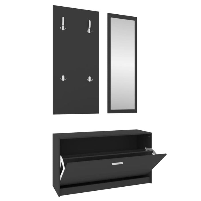 Set pantofar 3 în 1, negru, lemn prelucrat - WALTI WALTI