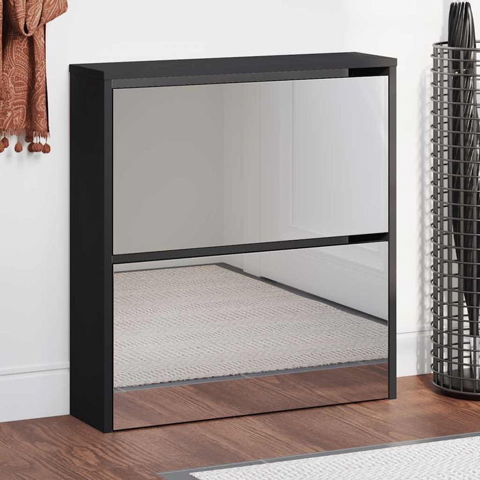 Pantofar cu oglindă, 2 niveluri, negru, 63x17x67 cm - WALTI WALTI