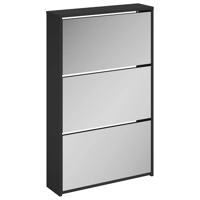 Dulap pantofi cu oglindă, 3 straturi, negru, 63x17x102,5 cm WALTI