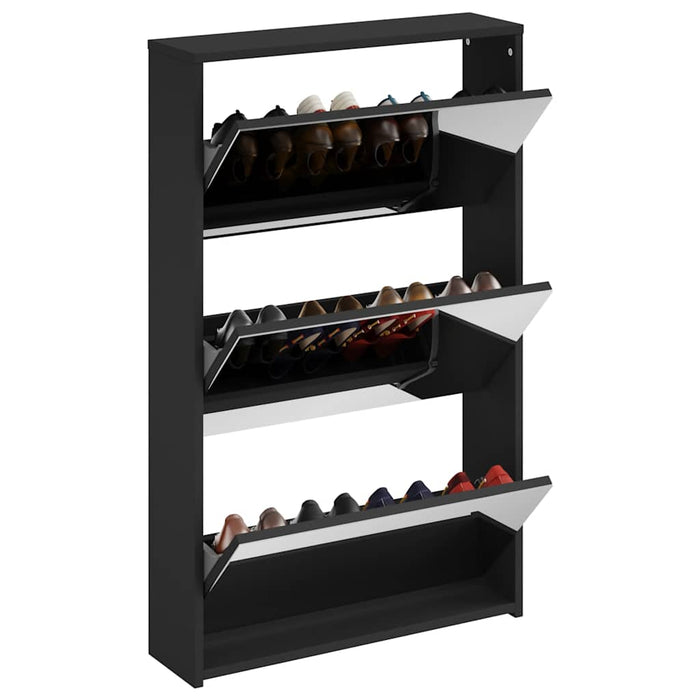 Dulap pantofi cu oglindă, 3 straturi, negru, 63x17x102,5 cm WALTI