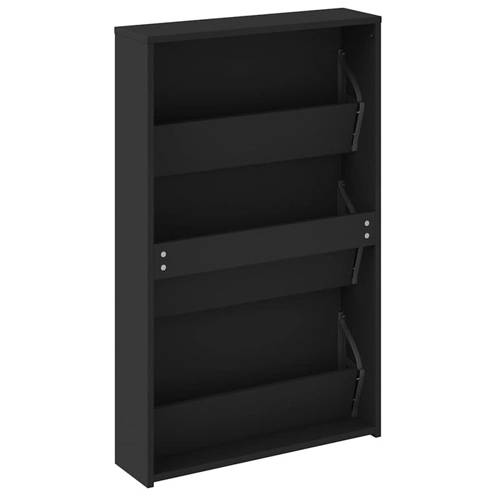 Dulap pantofi cu oglindă, 3 straturi, negru, 63x17x102,5 cm WALTI